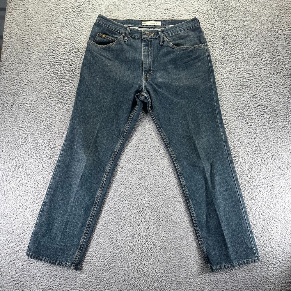 Lee Jeans Men 36x29 Blue Cotton Denim Straight Leg Faded Travel Workwear Utility